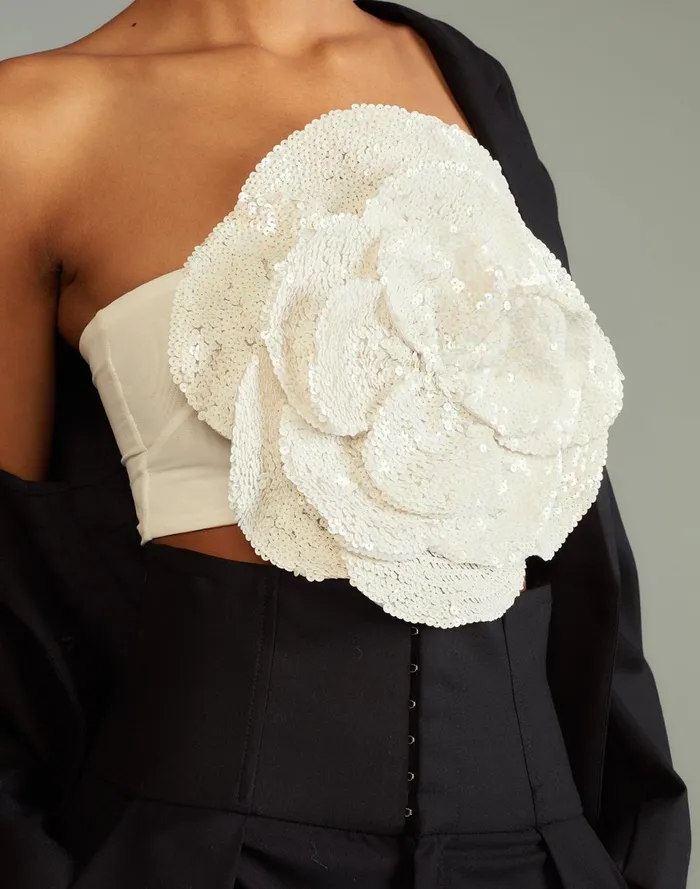 Women Cynthia Rowley Tops Sequin Flower Bandeau White Women Cynthia Rowley Tops Sequin Flower Bandeau White