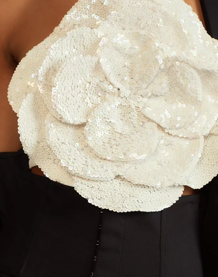 Women Cynthia Rowley Tops Sequin Flower Bandeau White Women Cynthia Rowley Tops Sequin Flower Bandeau White