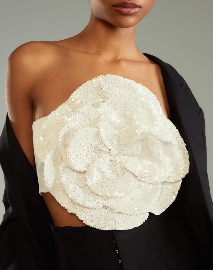 Women Cynthia Rowley Tops Sequin Flower Bandeau White Women Cynthia Rowley Tops Sequin Flower Bandeau White
