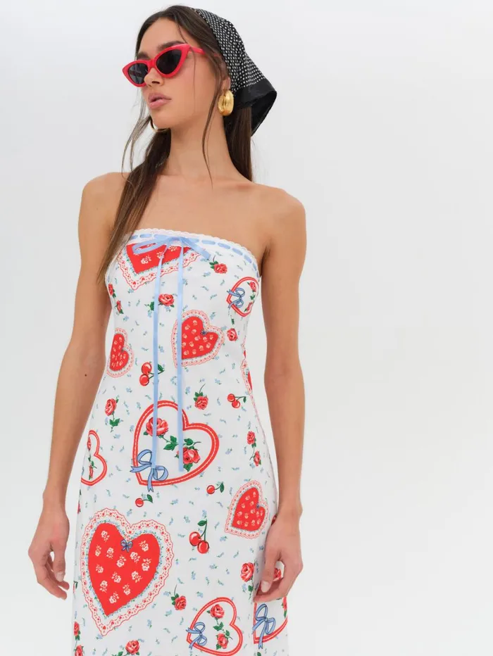 Women Daisy Mae Strapless Midi Dress White For Love and Lemons Dresses