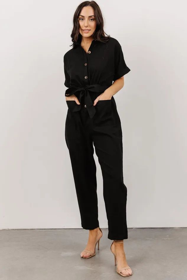 Women Dallas Button Up Jumpsuit Black Baltic Born Jumpsuits and Rompers