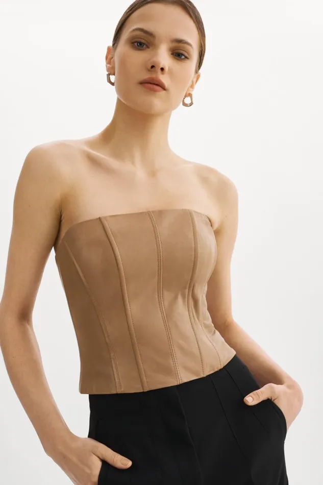 Women DAVINA Leather Bustier Sesame LAMARQUE Tops