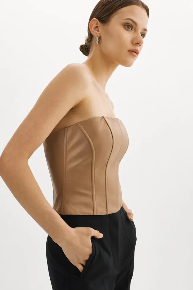 Women DAVINA Leather Bustier Sesame LAMARQUE Tops