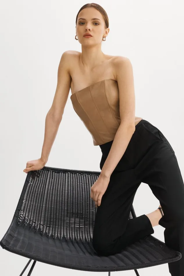 Women DAVINA Leather Bustier Sesame LAMARQUE Tops