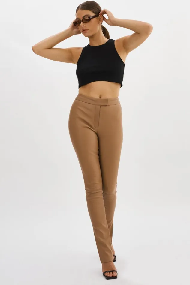 Women DAWN Stretch Leather Pants Sesame LAMARQUE Pants and Shorts