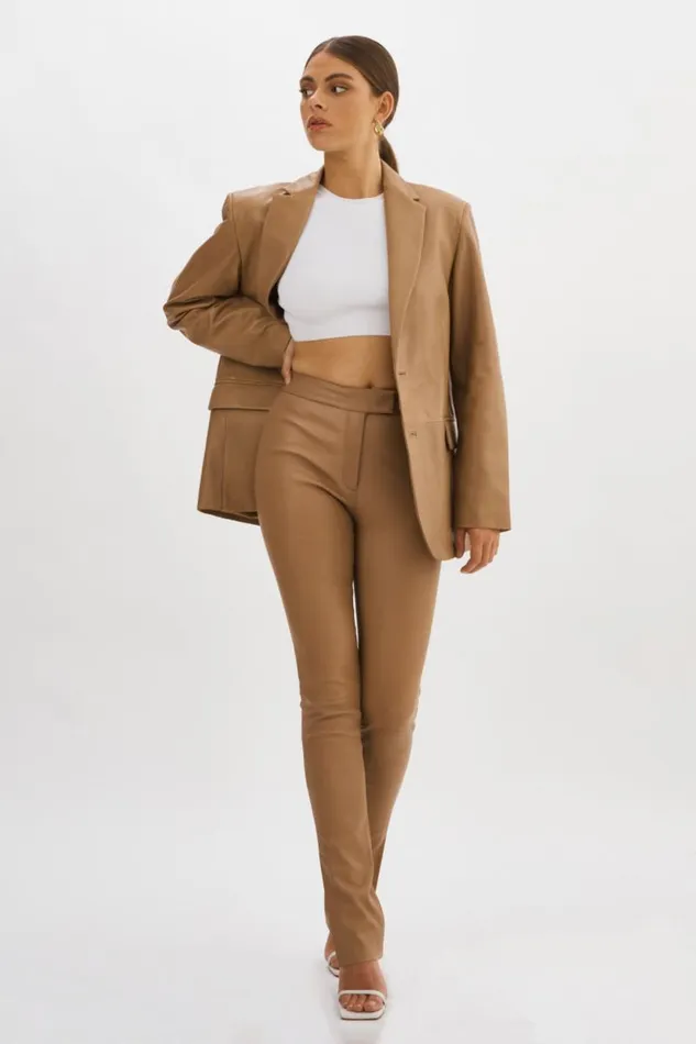 Women DAWN Stretch Leather Pants Sesame LAMARQUE Pants and Shorts