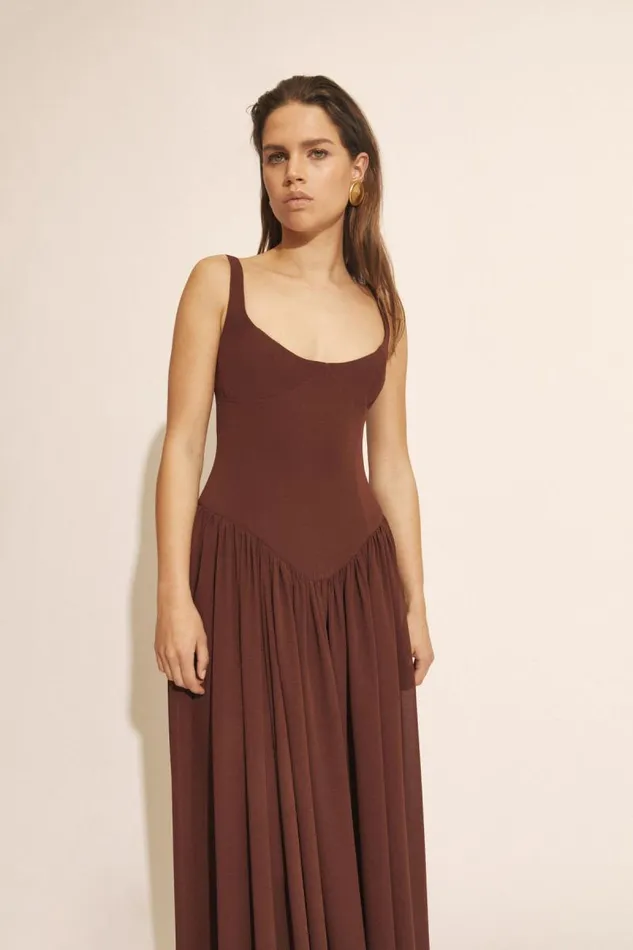 Women Day To Night Dresses Bardot Briann Maxi Dress In Chocolate Chocolate