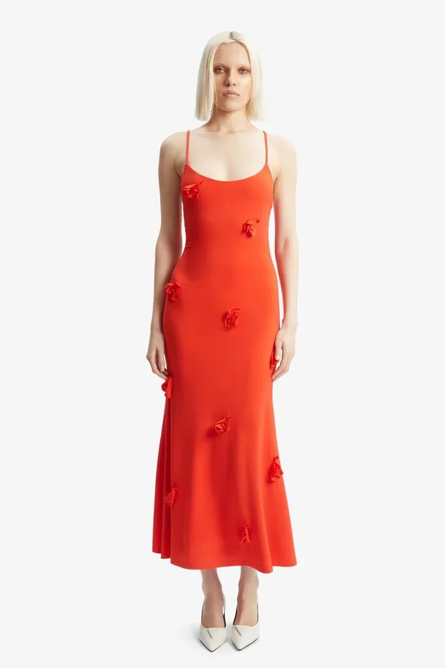 Women Day To Night Dresses Bardot Lanae Maxi Dress In Fire Red Fire Red