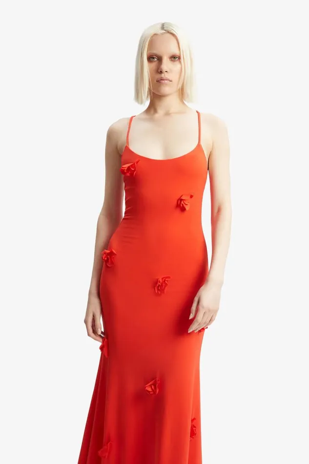 Women Day To Night Dresses Bardot Lanae Maxi Dress In Fire Red Fire Red