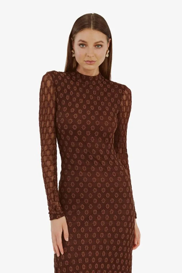 Women Day To Night Dresses Bardot Ola Long Sleeve Midi Dress In Chocolate Chocolate Women Day To Night Dresses Bardot Ola Long Sleeve Midi Dress In Chocolate Chocolate
