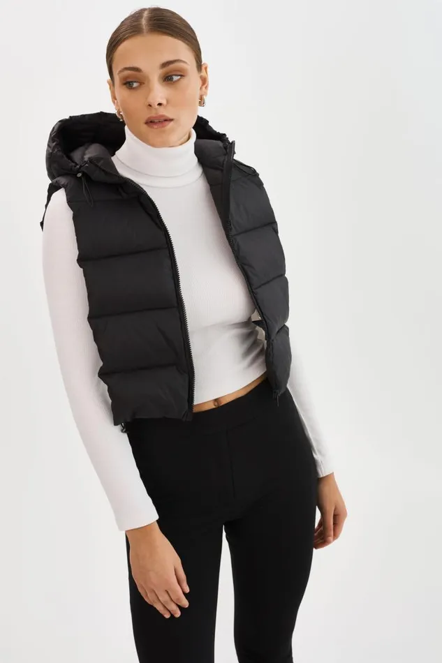 Women DELMA Quilted Nylon Dickey Black LAMARQUE Puffers
