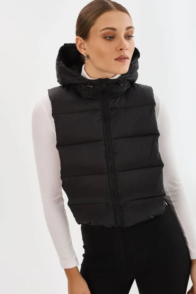 Women DELMA Quilted Nylon Dickey Black LAMARQUE Puffers