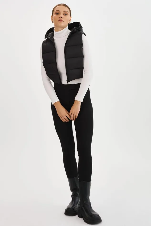 Women DELMA Quilted Nylon Dickey Black LAMARQUE Puffers