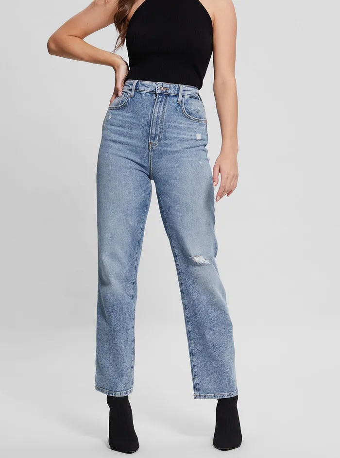 Women Denim GUESS Eco Highrise Melrose Wide Leg Denim Jeans In Target Blue Wash