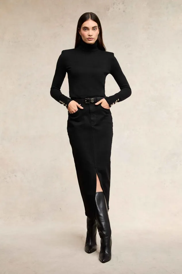 Women Denim Maxi Skirt Black Holland Cooper Skirts