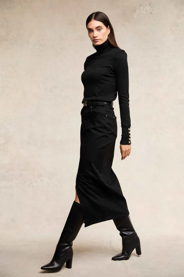 Women Denim Maxi Skirt Black Holland Cooper Skirts