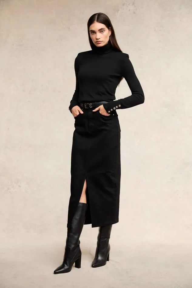 Women Denim Maxi Skirt Black Holland Cooper Skirts