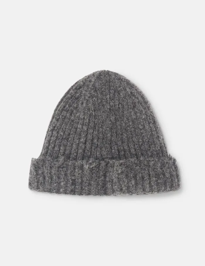 Women Distressed Ribbed Knit Beanie Charcoal Grey Stella McCartney Knitwear