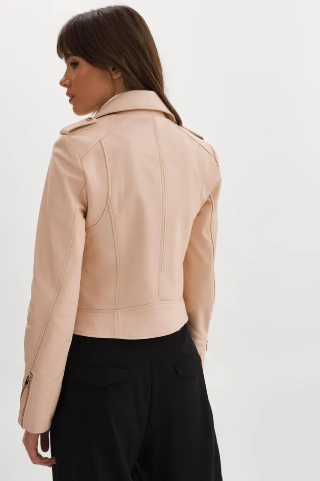 Women DONNA GOLD Iconic Leather Biker Jacket Ballet Pink LAMARQUE Leather Jackets
