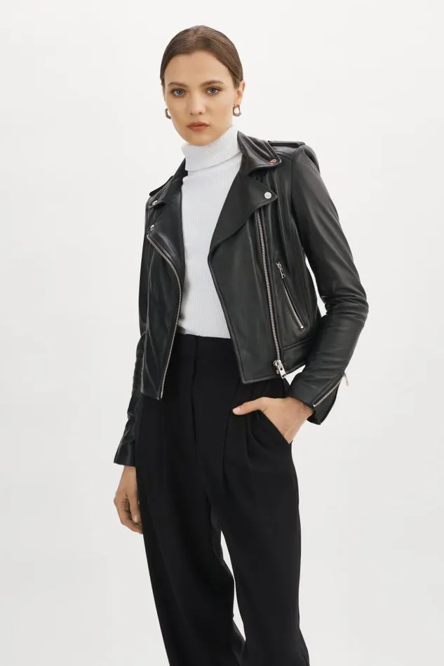 Women DONNA Iconic Leather Biker Jacket Black LAMARQUE Leather Jackets