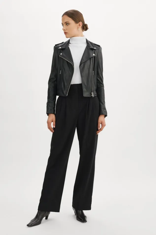 Women DONNA Iconic Leather Biker Jacket Black LAMARQUE Leather Jackets