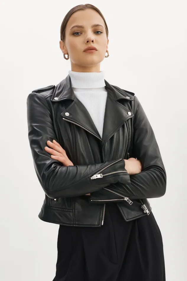 Women DONNA Iconic Leather Biker Jacket Black LAMARQUE Leather Jackets