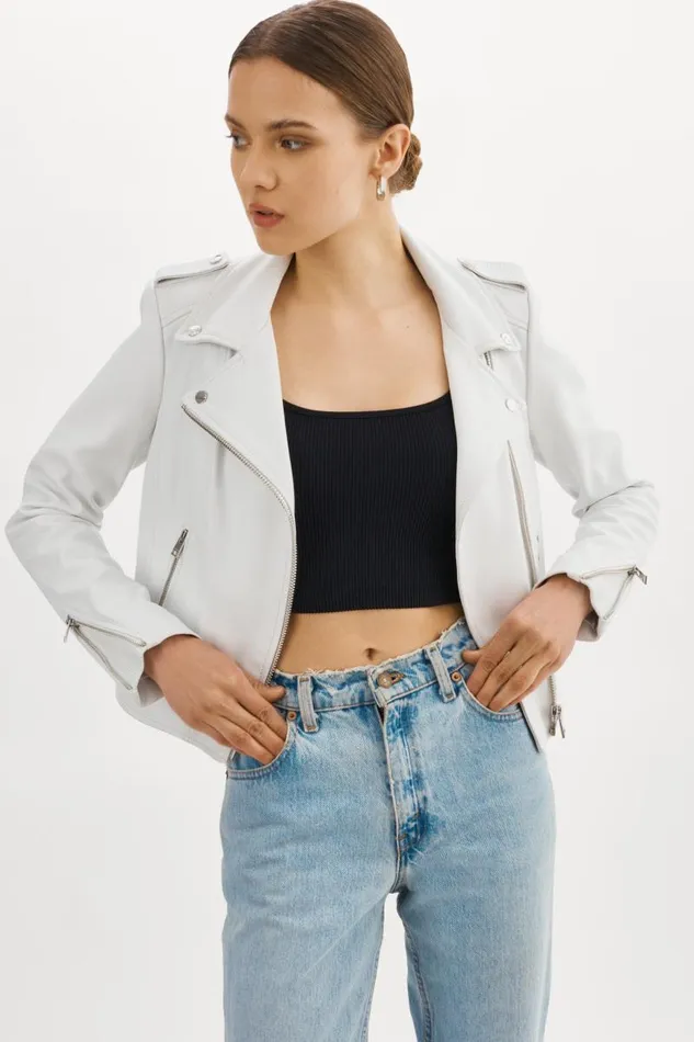 Women DONNA Iconic Leather Biker Jacket White LAMARQUE Leather Jackets Women DONNA Iconic Leather Biker Jacket White LAMARQUE Leather Jackets