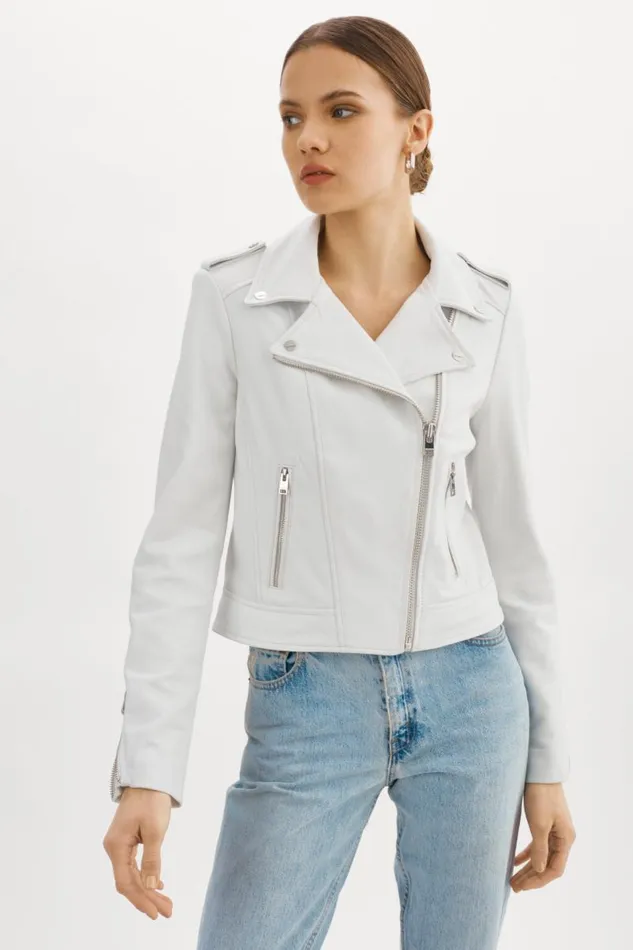 Women DONNA Iconic Leather Biker Jacket White LAMARQUE Leather Jackets Women DONNA Iconic Leather Biker Jacket White LAMARQUE Leather Jackets