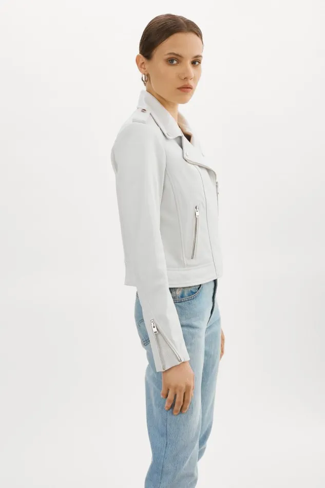Women DONNA Iconic Leather Biker Jacket White LAMARQUE Leather Jackets Women DONNA Iconic Leather Biker Jacket White LAMARQUE Leather Jackets