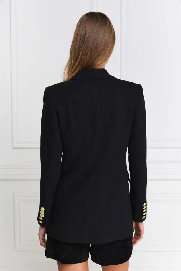 Women Double Breasted Blazer Black Linen Holland Cooper Blazers