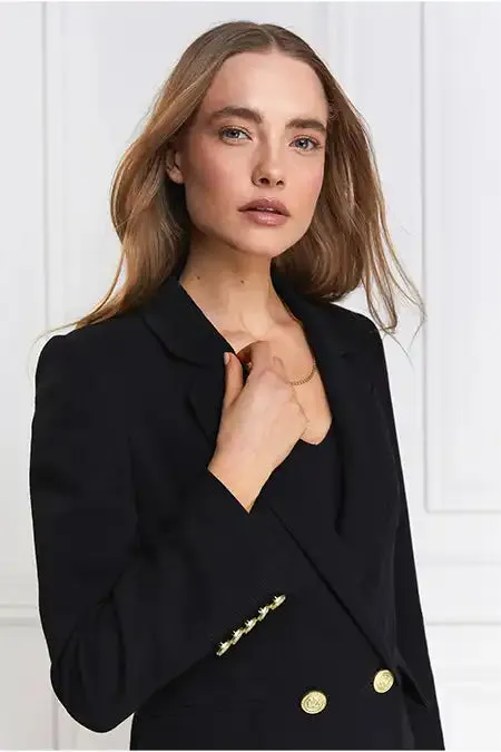 Women Double Breasted Blazer Black Linen Holland Cooper Blazers