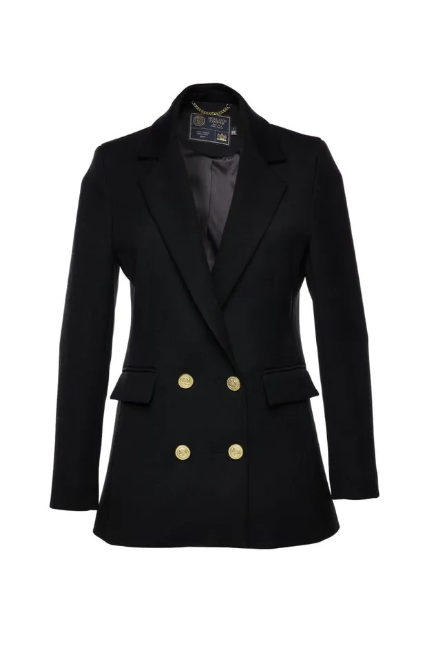 Women Double Breasted Blazer Black Linen Holland Cooper Blazers