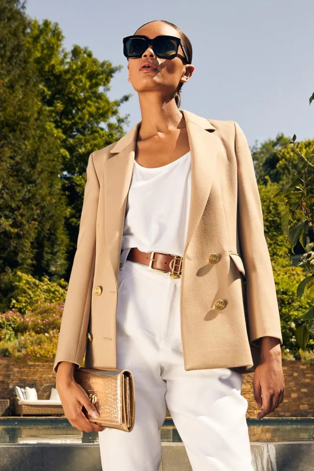 Women Double Breasted Blazer Camel Twill Holland Cooper Blazers