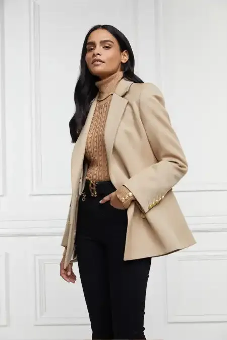 Women Double Breasted Blazer Camel Twill Holland Cooper Blazers