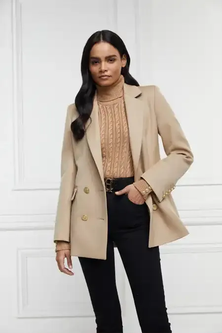 Women Double Breasted Blazer Camel Twill Holland Cooper Blazers