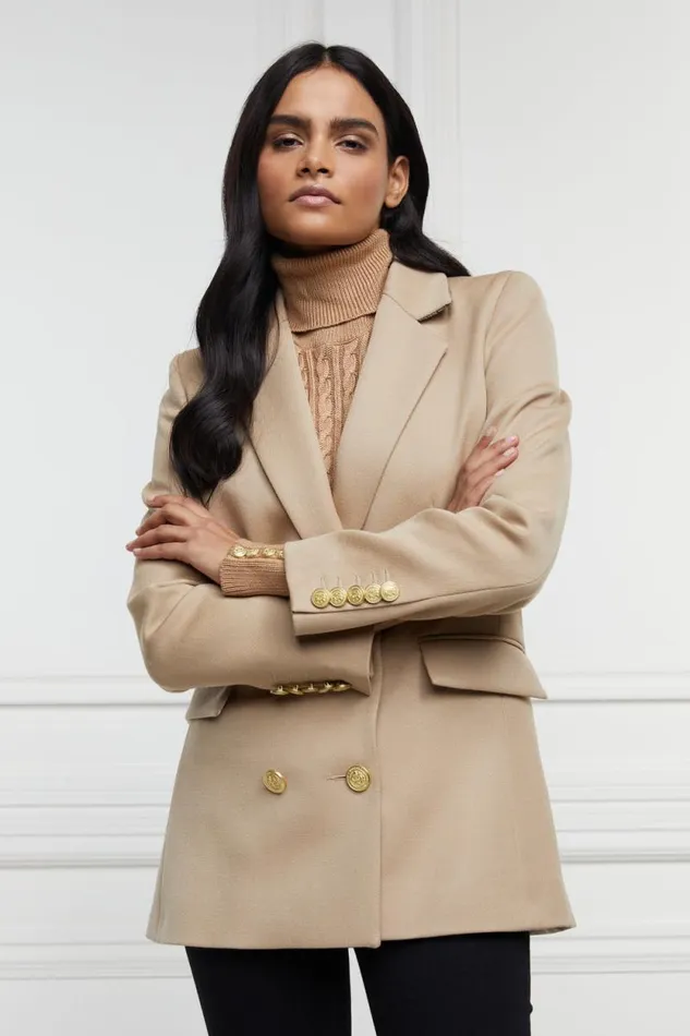 Women Double Breasted Blazer Camel Twill Holland Cooper Blazers