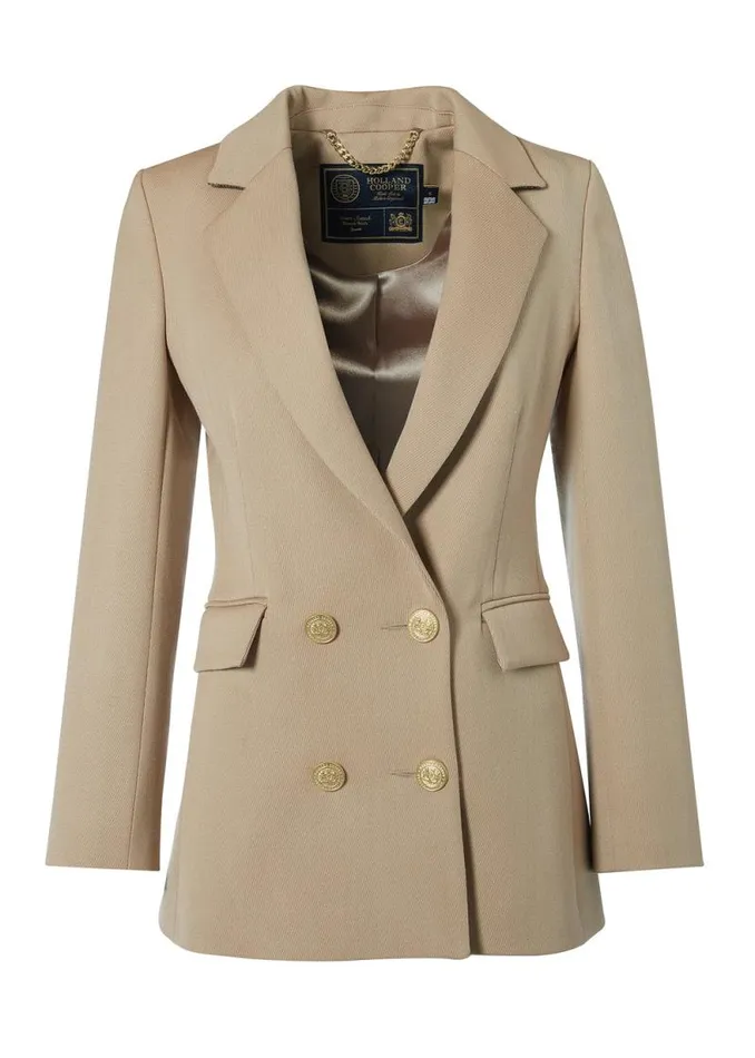 Women Double Breasted Blazer Camel Twill Holland Cooper Blazers