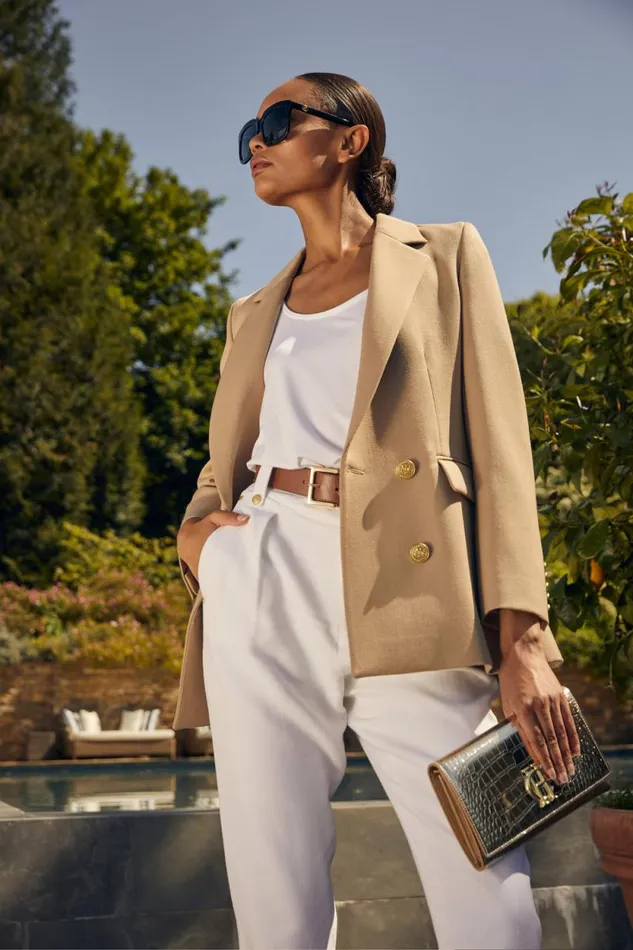 Women Double Breasted Blazer Camel Twill Holland Cooper Blazers