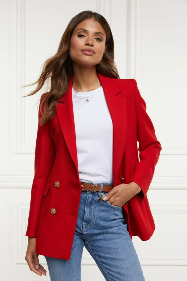Women Double Breasted Blazer Red Barathea Holland Cooper Tailoring
