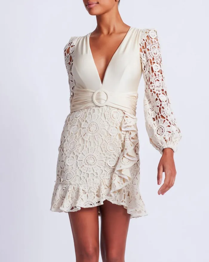 Women Dresses and Jumpsuits PatBO Crochet Plunge Mini Dress Wheat