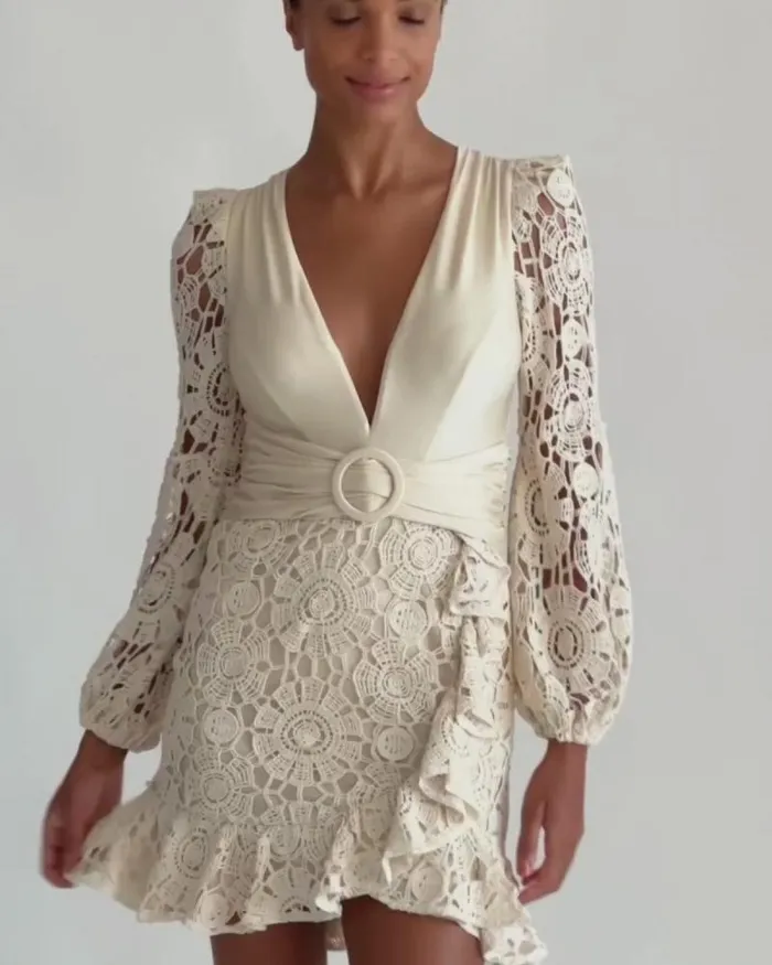 Women Dresses and Jumpsuits PatBO Crochet Plunge Mini Dress Wheat