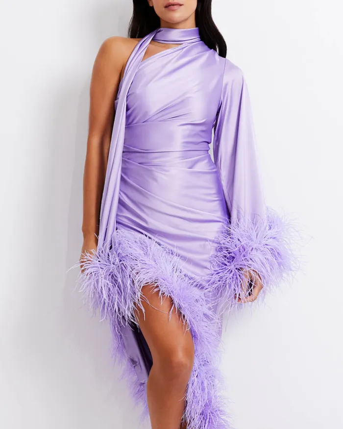 Women Dresses and Jumpsuits PatBO Feather Trim Oscar Dress FINAL SALE Lavender