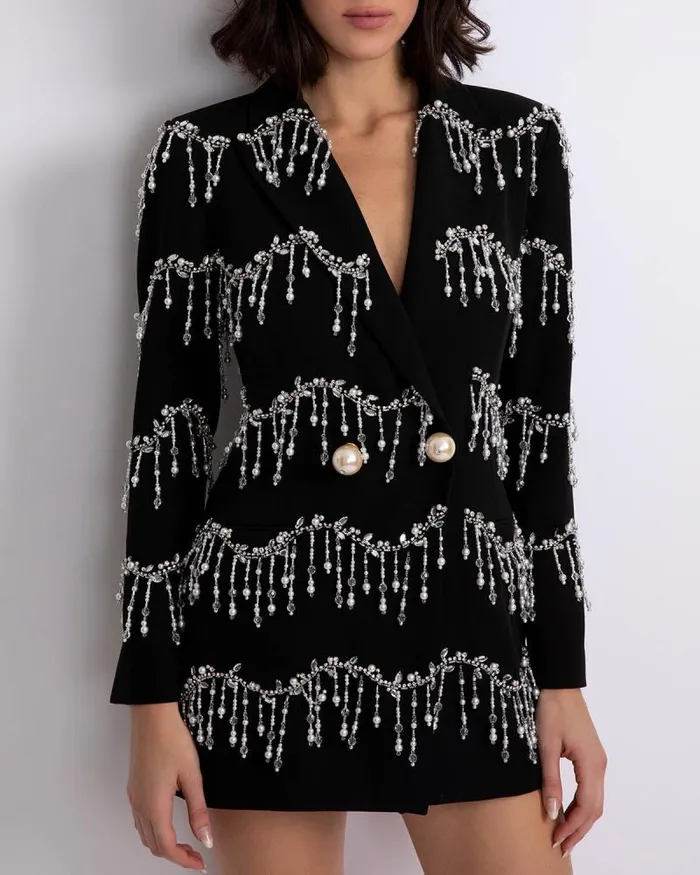 Women Dresses and Jumpsuits PatBO HandBeaded Blazer Mini Dress FINAL SALE Black