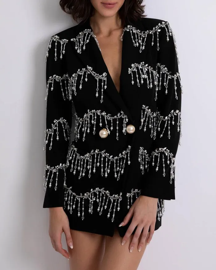Women Dresses and Jumpsuits PatBO HandBeaded Blazer Mini Dress FINAL SALE Black