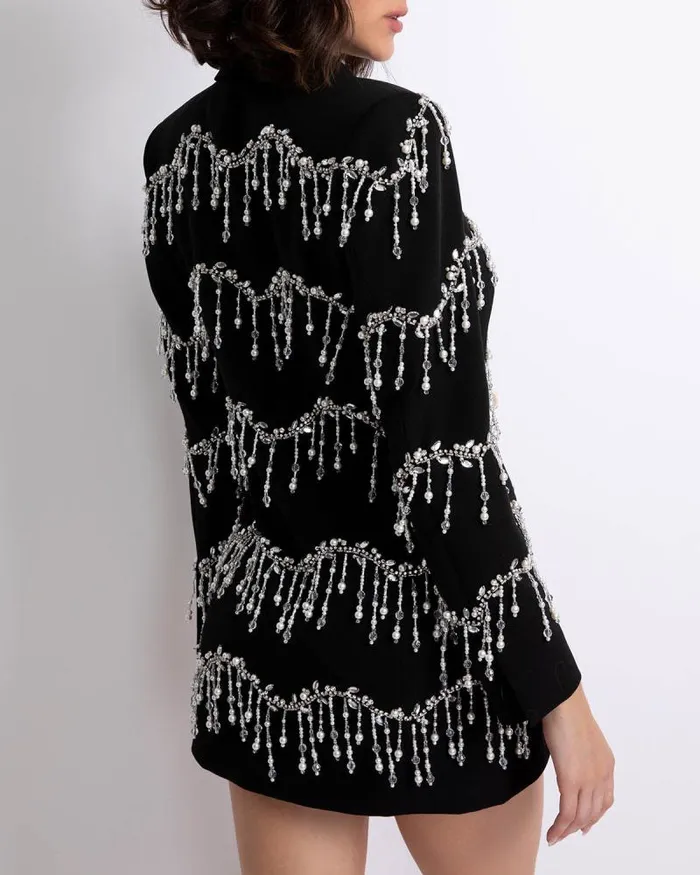 Women Dresses and Jumpsuits PatBO HandBeaded Blazer Mini Dress FINAL SALE Black