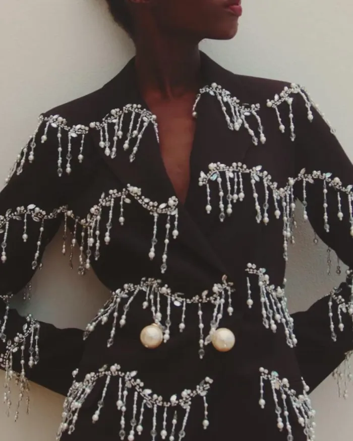 Women Dresses and Jumpsuits PatBO HandBeaded Blazer Mini Dress FINAL SALE Black