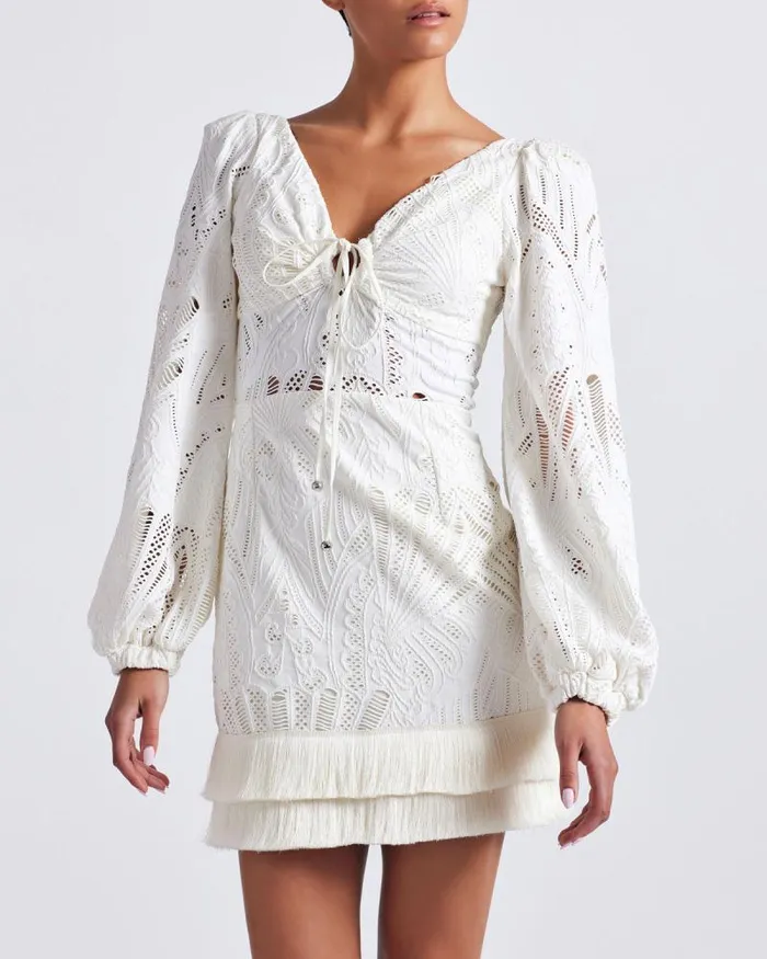 Women Dresses and Jumpsuits PatBO Long Sleeve Lace Mini Dress FINAL SALE Ivory