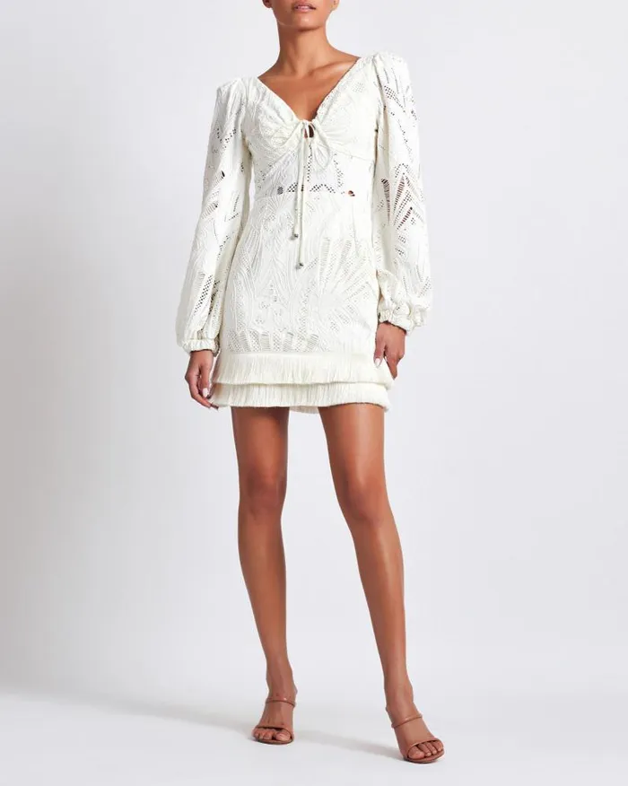 Women Dresses and Jumpsuits PatBO Long Sleeve Lace Mini Dress FINAL SALE Ivory