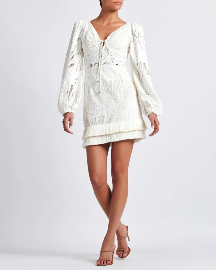 Women Dresses and Jumpsuits PatBO Long Sleeve Lace Mini Dress FINAL SALE Ivory