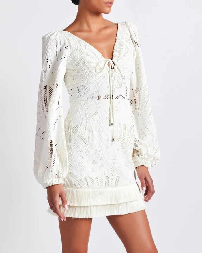 Women Dresses and Jumpsuits PatBO Long Sleeve Lace Mini Dress FINAL SALE Ivory